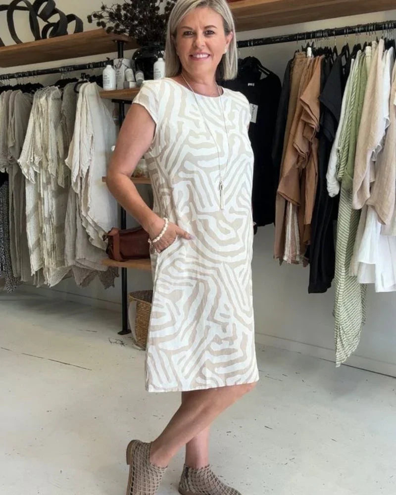 Nelia™ – Summer Dress with Round Neck and Beautiful Print