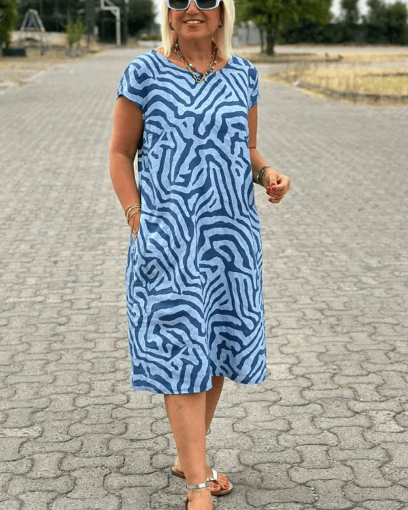 Nelia™ – Summer Dress with Round Neck and Beautiful Print