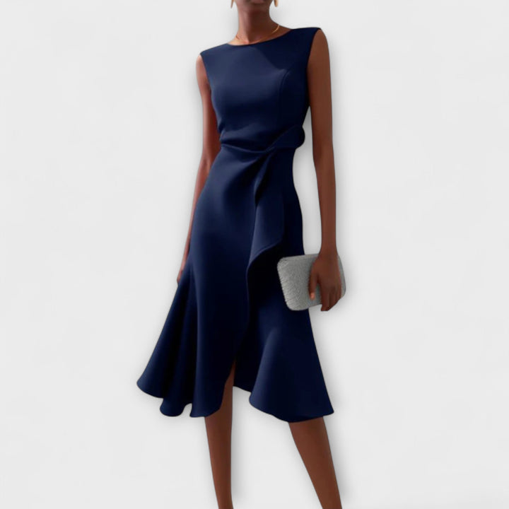 Aurora | Asymmetrical Midi Dress with Draped Design