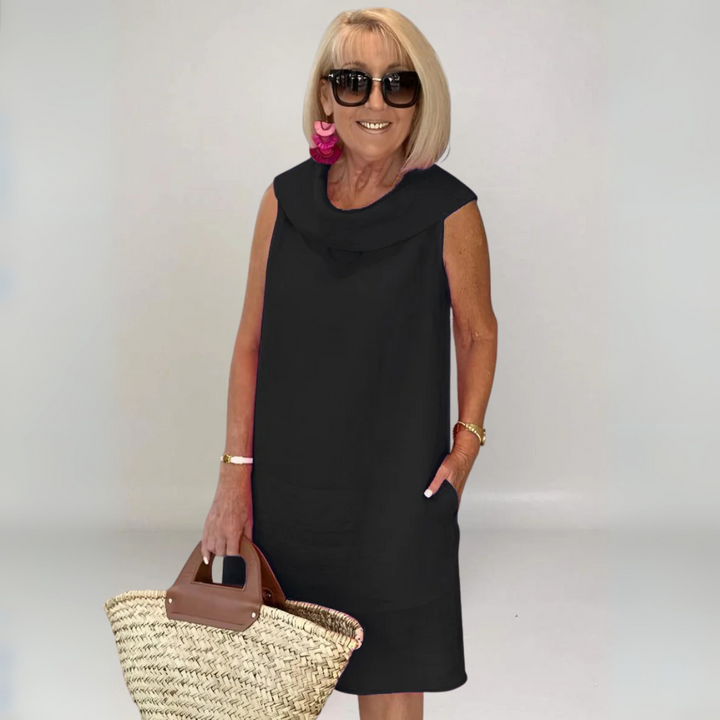 Élisabeth | Sleeveless Midi Dress Featuring a Draped Neckline