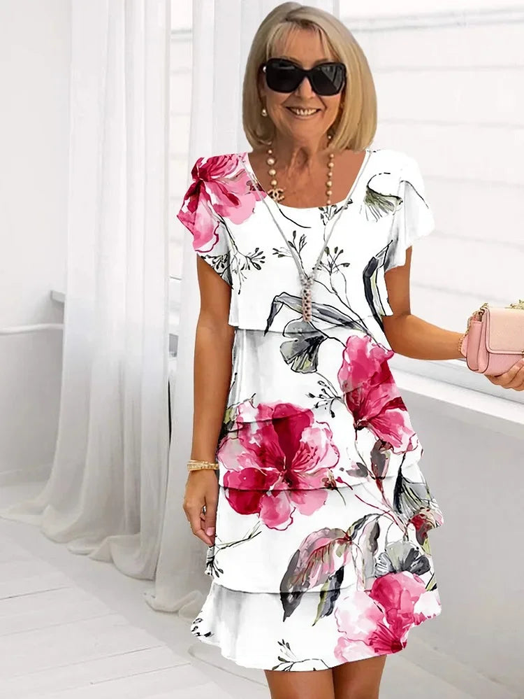 Celina™ | Pleated Floral Dress with Ruffles