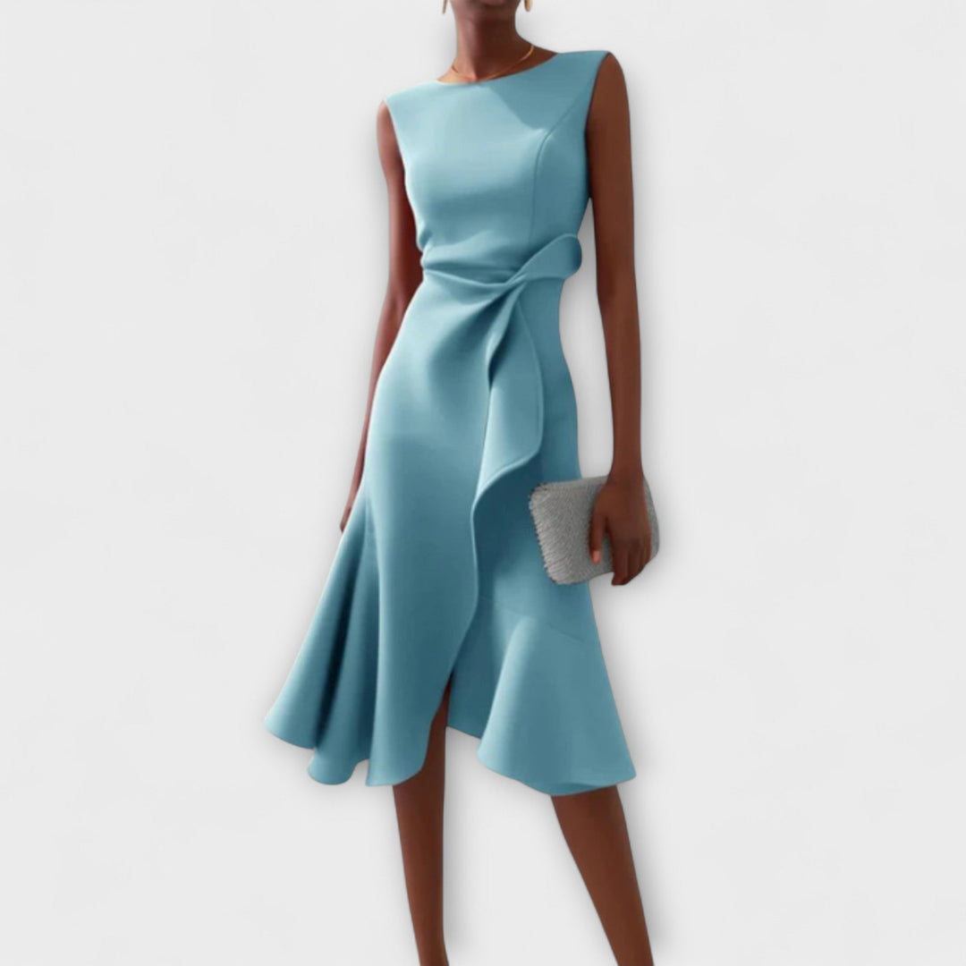 Aurora | Asymmetrical Midi Dress with Draped Design