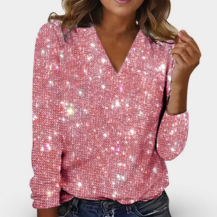 Eline | Chic Glittering V-Neck Diamond Blouse