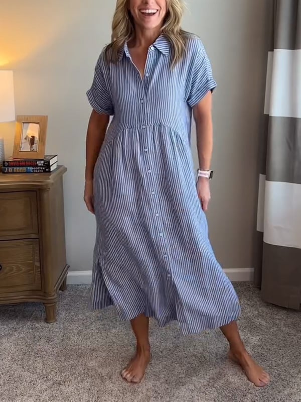 Ava | Chic Striped Shirt Dress with Collar